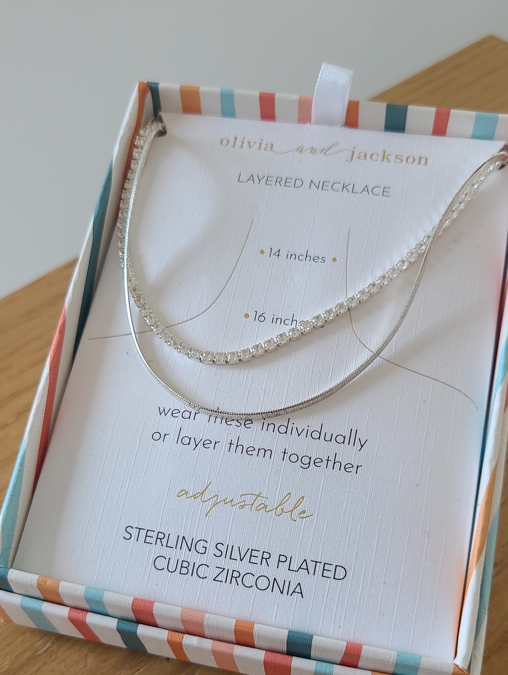 olivia and jackson Sterling Silver Plated Layered Necklace - Silver New In Box